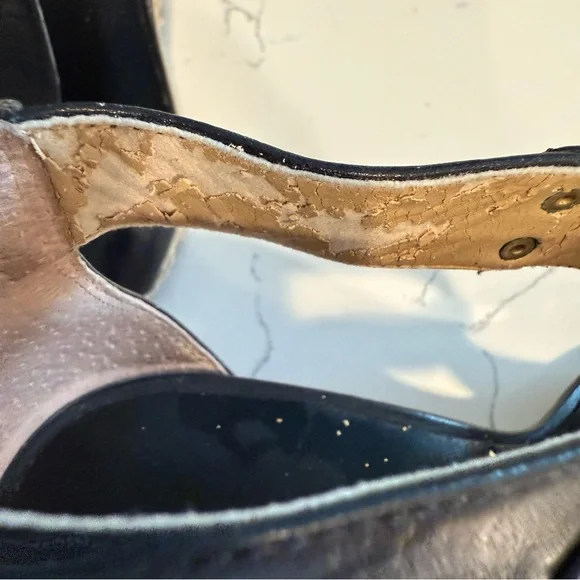 Michael Kors Leather T-Strap Zip Up Wedge Espadrille Black Sandals Women’s 7 GUC - Picture 11 of 11